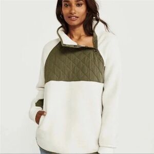Olive and White Quilted Pullover